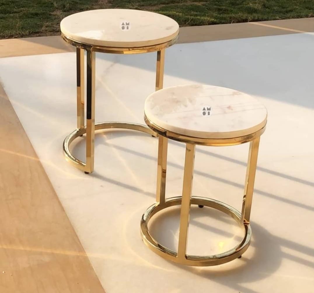 Round Gold Brass Marble Side Tables AH-177 Moradabad